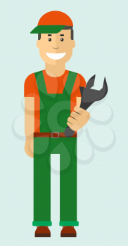 Uniformed worker with wrench, vector illustration