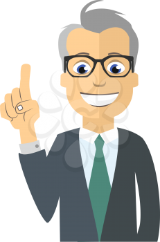 Cartoon professor, holding up the index finger. Vector Illustration
