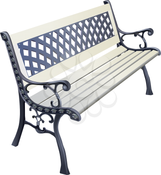 Park bench isolated over a white background, wrought-iron bench, vector illustration of outdoor bench