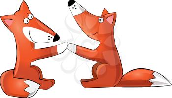 Two cute hand-drawn cartoon foxes, veector illustration.Cartoon character foxes