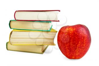 Royalty Free Photo of a Stack of Books and an Apple