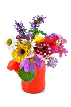Royalty Free Photo of a Bouquet of Flowers in a Watering Can