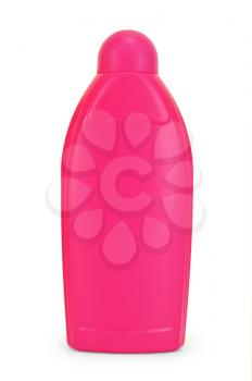 A bottle of pink with a detergent  is isolated on a white background