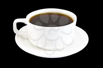Coffee in a white porcelain cup is isolated on a black background
