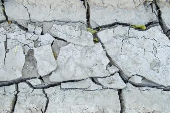 The texture of the dry cracked earth on the road