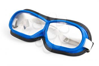 Goggles black and blue with a white belt isolated on a white background