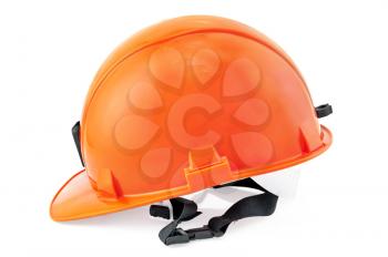 The orange helmet is isolated on a white background