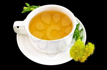 Healing herbal teas with flower Rhodiola rosea isolated on black background