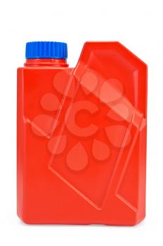 Red plastic canister is isolated on a white background