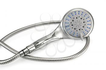 Silver Hand shower with hose isolated on white background