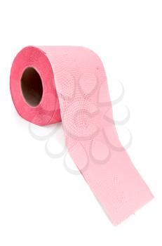 The roll of pink toilet paper isolated on white background