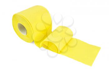 The roll of yellow toilet paper isolated on white background