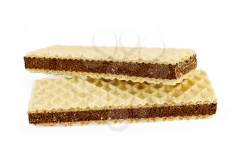 Two wafers with a layer of porous chocolate isolated on white background