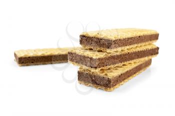 A stack of wafers spaced with porous chocolate isolated on white background