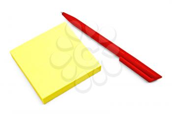 Block yellow office paper with a red plastic handle isolated on white background