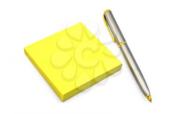Block yellow office paper with a silver metal handle isolated on white background
