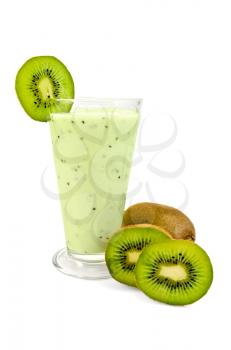 Milkshake in a glass beaker with a kiwi it is isolated on a white background