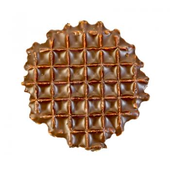One waffle with chocolate isolated on white background
