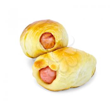 Two sausage rolls isolated on white background