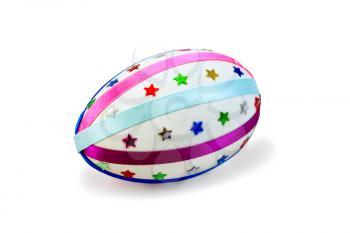 One easter egg, decorated with multicolored braid and sparkles in the form of stars isolated on white background