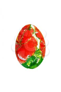 Easter egg with a pattern from a red flower and green leaves isolated on white background