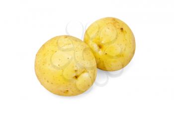 Two whole yellow potatoes isolated on white background