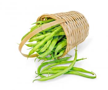 Asparagus green beans in a wicker basket isolated on white background
