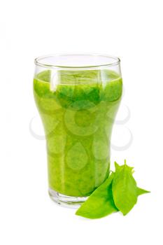 Glass cup with a cocktail of spinach, spinach leaves isolated on white background
