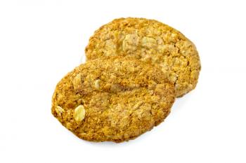 Two oat cookies isolated on white background
