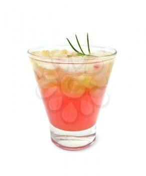 Lemonade with rhubarb and rosemary in a glass isolated on white background