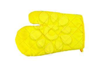Kitchen yellow potholder in the form of gloves isolated on white background