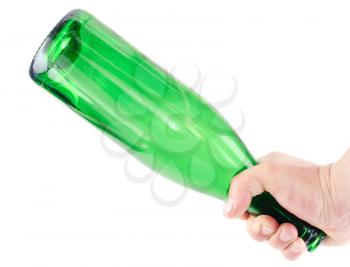 Royalty Free Photo of a Hand Holding an Empty Wine Bottle