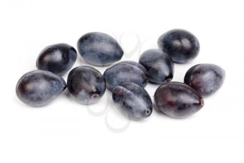 Some fresh blue plums on the white background 



