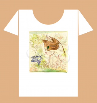 Royalty Free Clipart Image of a Cat T-Shirt