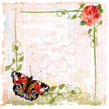 Royalty Free Clipart Image of a Rose and Butterfly Frame