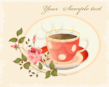 Royalty Free Clipart Image of a Cup of Coffee With a Rose