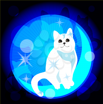 Royalty Free Clipart Image of a Cat on the Moon