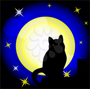 Royalty Free Clipart Image of a Cat by a Full Moon