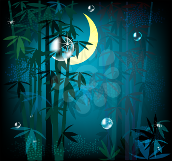 Royalty Free Clipart Image of a Tropical Forest at Night