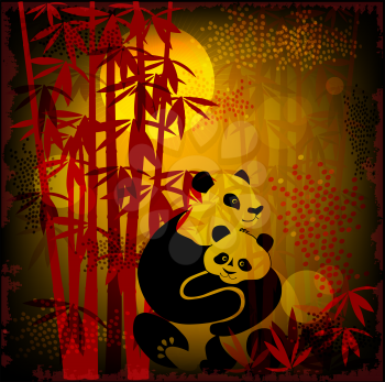 Royalty Free Clipart Image of Pandas in the Forest