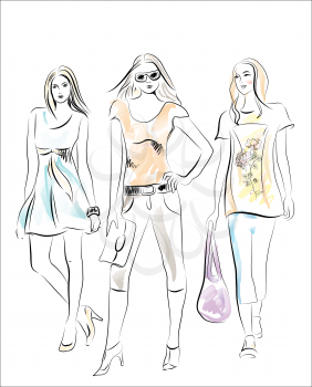 Royalty Free Clipart Image of Three Women