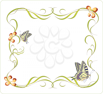 Royalty Free Clipart Image of a Floral Frame With Butterflies