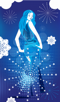 Royalty Free Clipart Image of a Woman and Winter Background