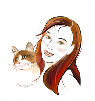 Royalty Free Clipart Image of a Woman and Cat