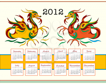 Royalty Free Clipart Image of a Calendar With Dragons