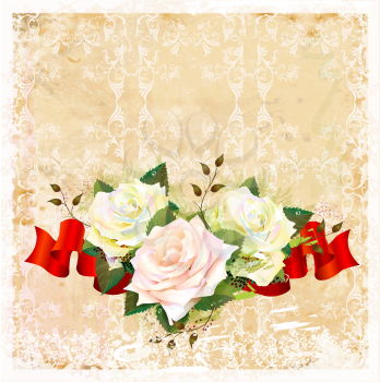 vintage  ornamental background with roses and ribbon