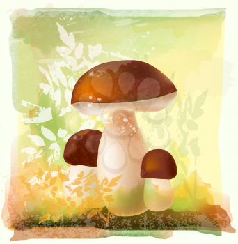 group of ceps in the forest. Watercolor style.