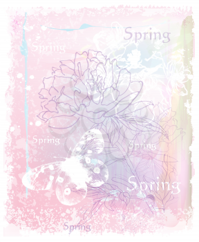 grunge background with butterfly and flowers