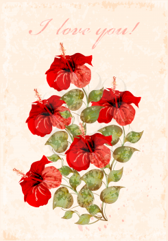 vintage greeting card with hibiscuses