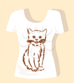 t-shirt design  with brown  fluffy kitten